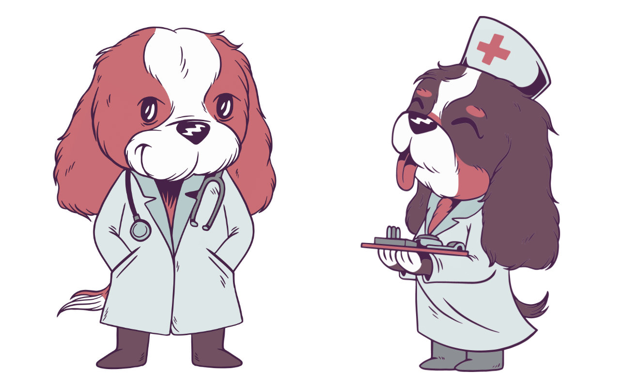 Hunde Tierarzt und Arzthelferin Cartoon