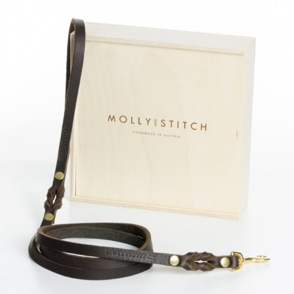 Molly & Stitch City Leder Hundeleine handgefertigt Butter im klassischem Braun mit Verpackung