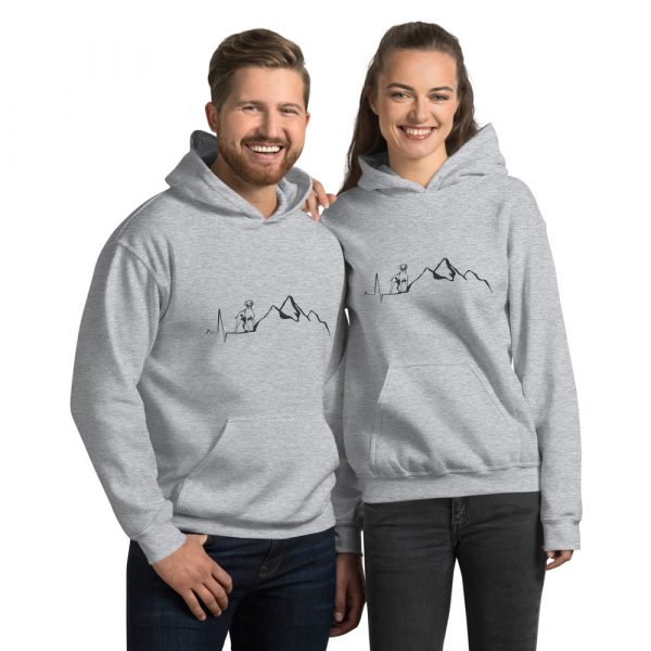 Hunde Wandern Pullover. Toole Hoodies für Hunde Wandertouren mit Herzschlag Motiv Berge