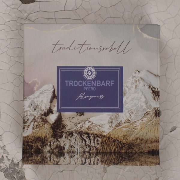 Trockenbarf Pferd Almgenuss Pur von Paul & Paulina mit 100% Pferd luftgetrocknetem Trockenbarfen Fleisch. Kleine Packung