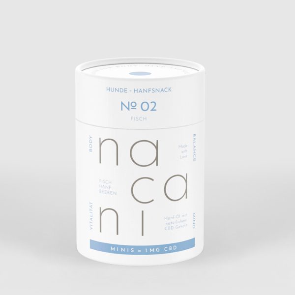nacani Hunde Hanfsnack Fisch Minis für kleine Hunde Dose.
